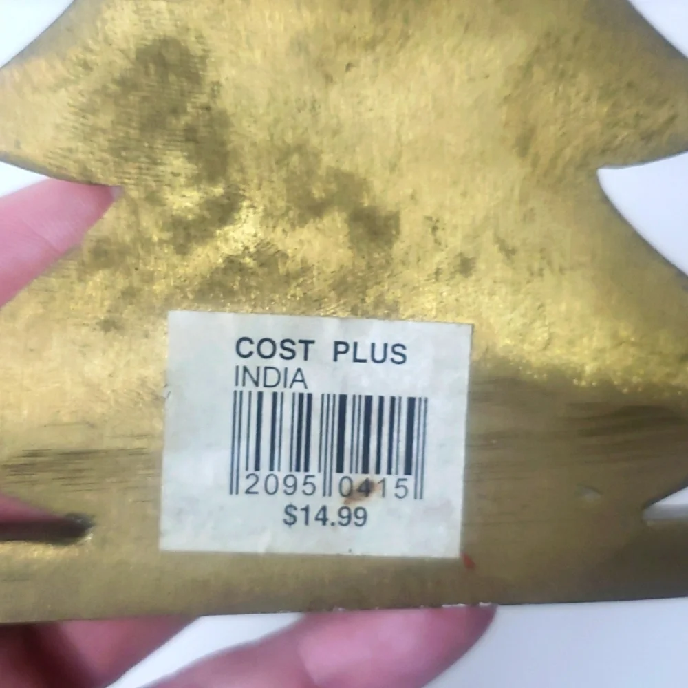 Vintage Cost Plus Brass Christmas Tree Stocking Holder For Mantel